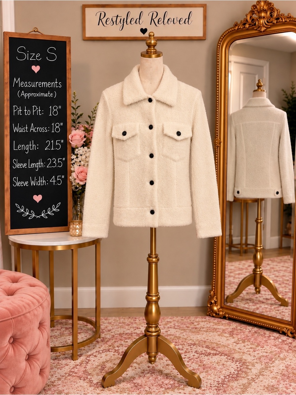 TAHARI Fuzzy Teddy Shacket Jacket – Cream/Ivory – Size S